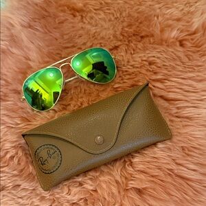 Ray-Ban Gold Frame Sunglasses with Vibrant Green Lenses